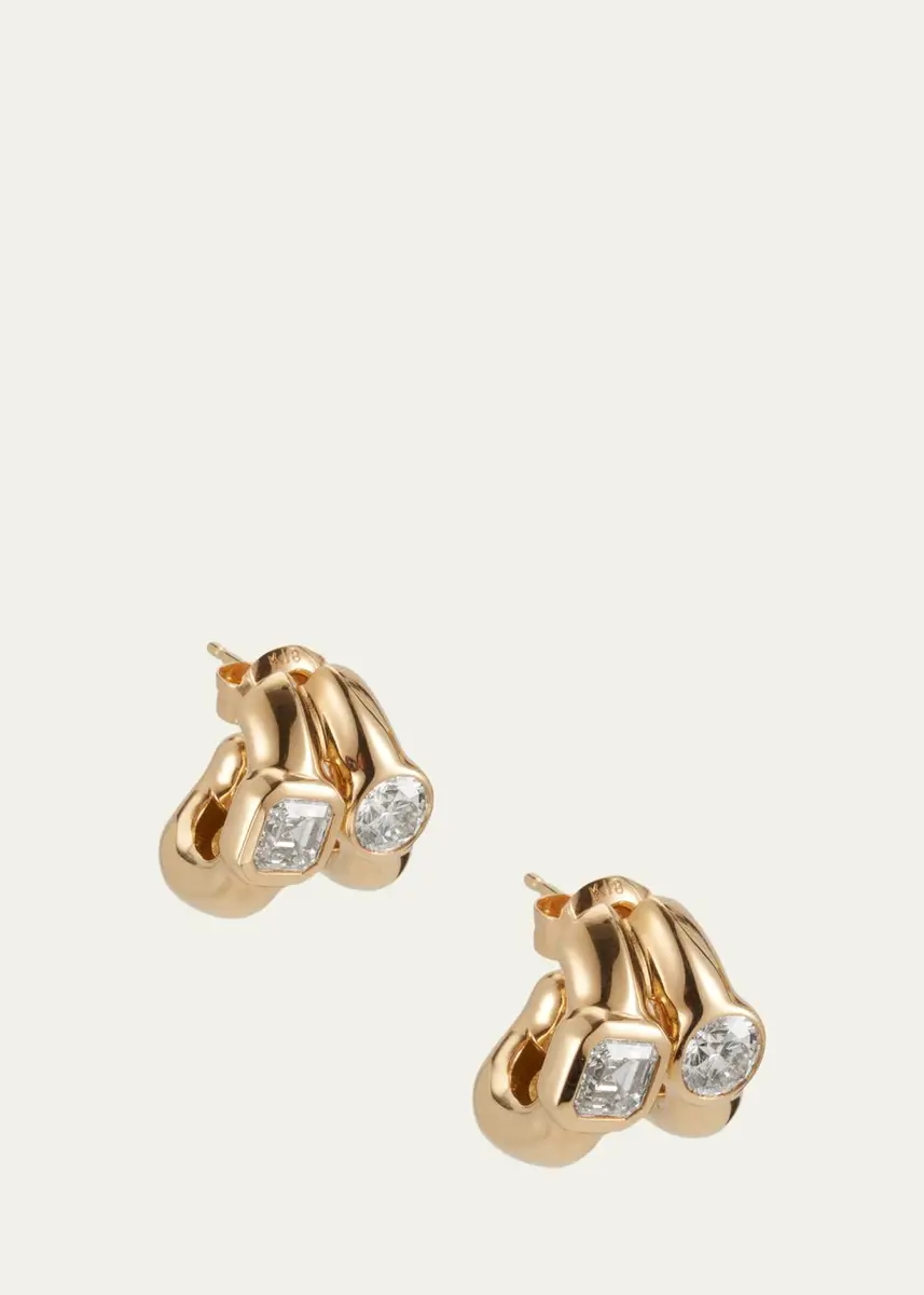 Uniform Object Twin Tusk 18K Yellow Gold Huggie Earrings With Asscher-Cut And Round Stones | Thumbnail 3 Uniform Object Twin Tusk 18K Yellow Gold Huggie Earrings With Asscher-Cut And Round Stones | Thumbnail 3