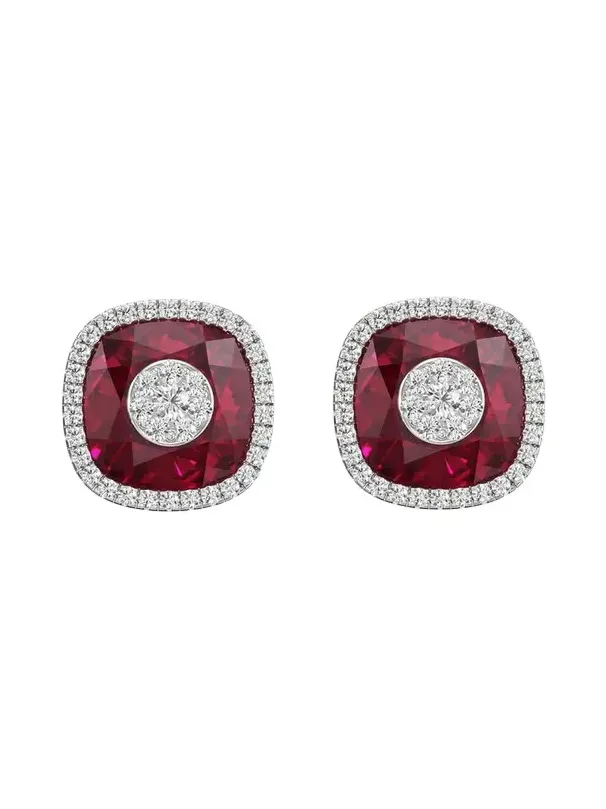 Bhansali 18K White Gold 10mm Cushion-Cut Fusion Stud Earrings with Diamonds