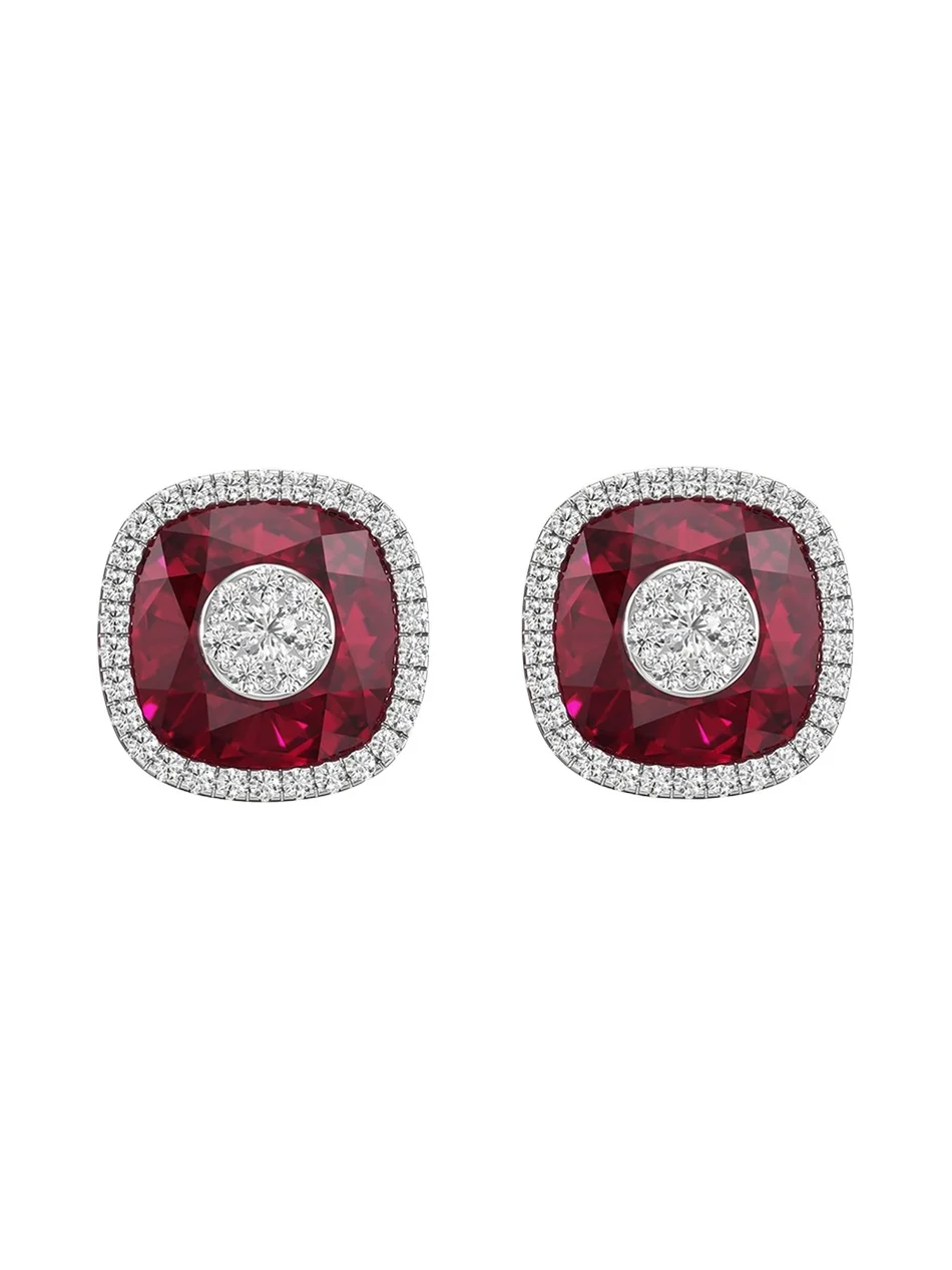 Bhansali 18K White Gold 10mm Cushion-Cut Fusion Stud Earrings with Diamonds