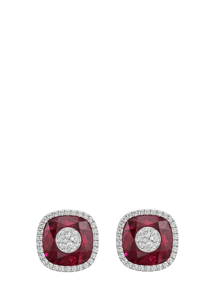 Bhansali 18K White Gold 10mm Cushion-Cut Fusion Stud Earrings with Diamonds