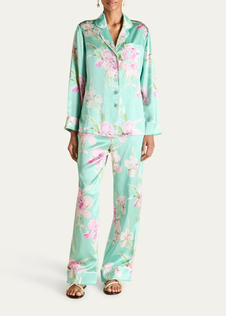 Olivia von Halle Lila Abalone Floral-Print Silk Pajama Set | Thumbnail 2
