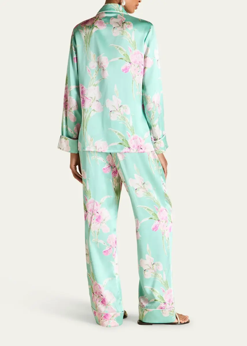 Olivia von Halle Lila Abalone Floral-Print Silk Pajama Set | Thumbnail 3