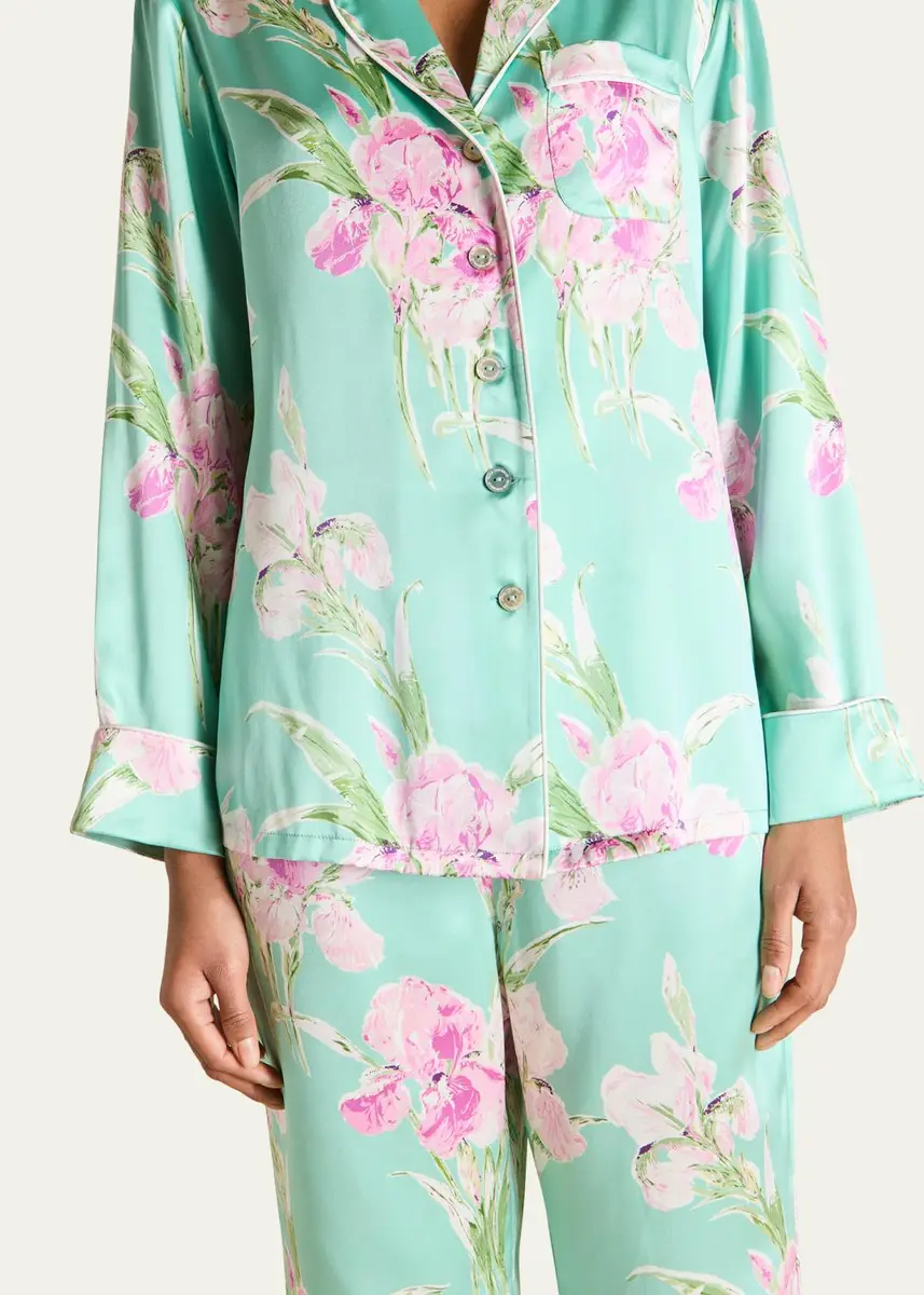 Olivia von Halle Lila Abalone Floral-Print Silk Pajama Set | Thumbnail 4