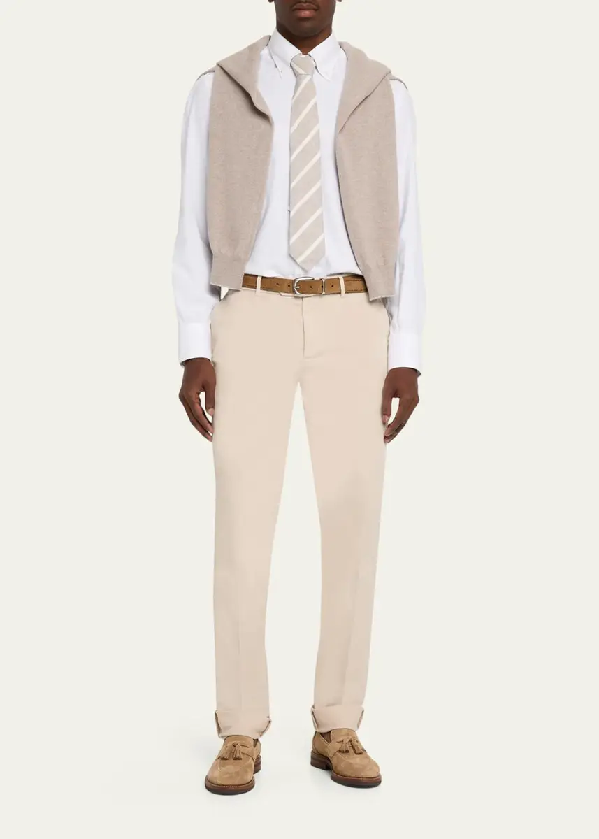 Brunello Cucinelli Men's American Pima Italian-Fit Chino Trousers | Thumbnail 14