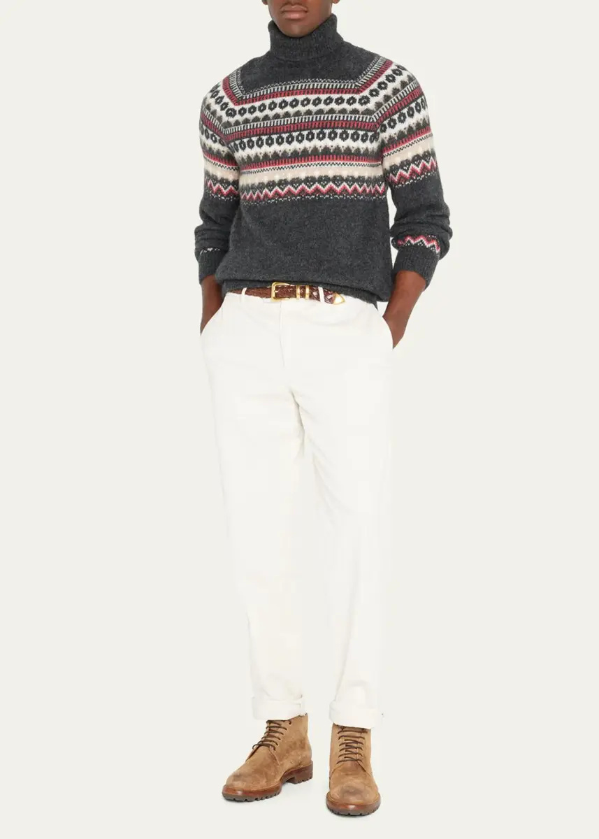Brunello Cucinelli Men's American Pima Italian-Fit Chino Trousers | Thumbnail 10