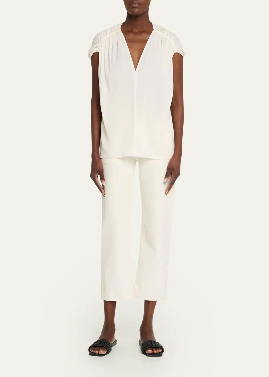 Vince Gathered Cap-Sleeve Silk-Blend Blouse | Thumbnail 2