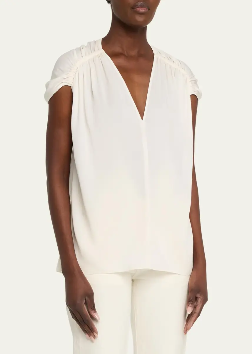 Vince Gathered Cap-Sleeve Silk-Blend Blouse | Thumbnail 4