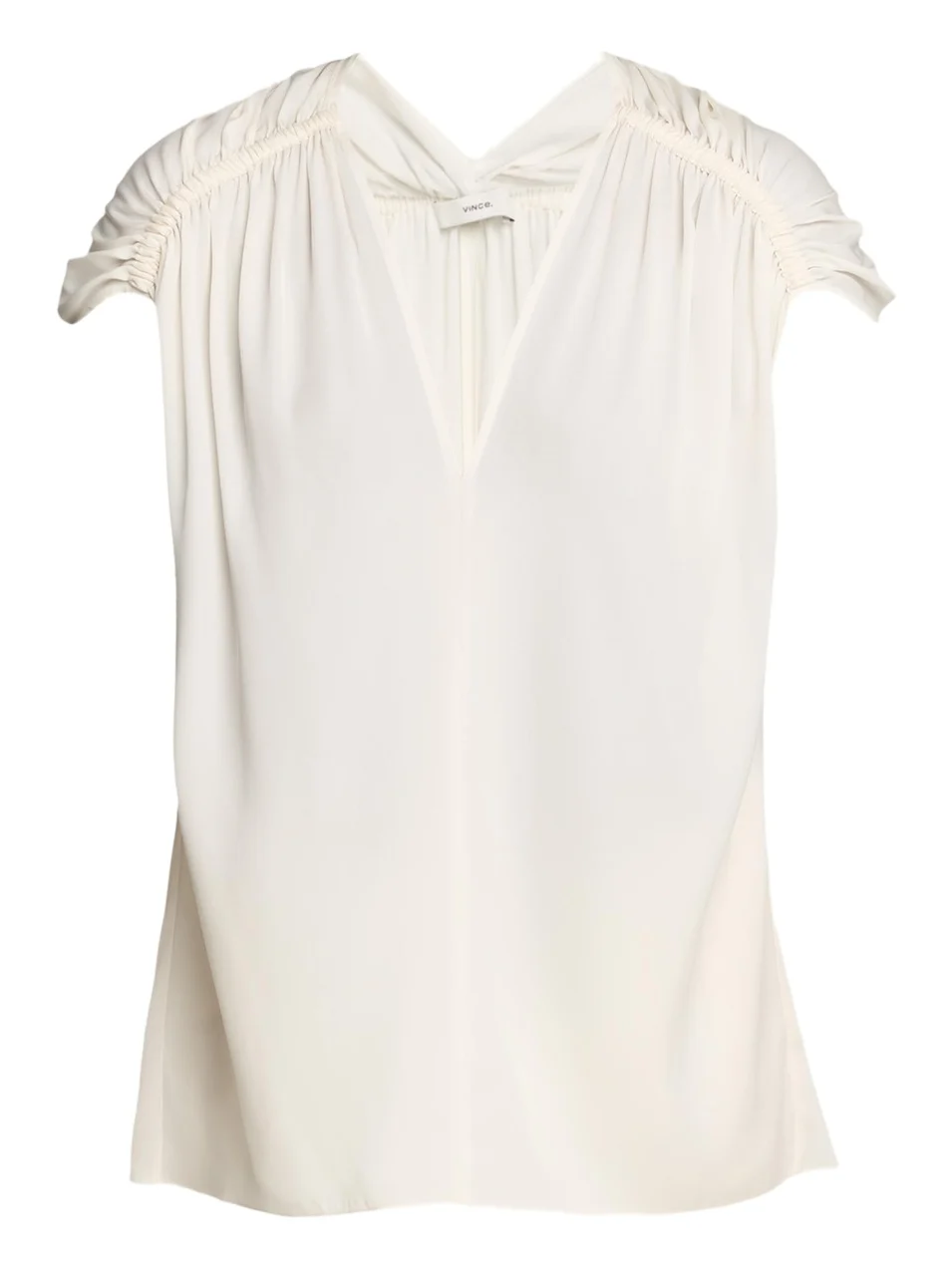 Vince Gathered Cap-Sleeve Silk-Blend Blouse