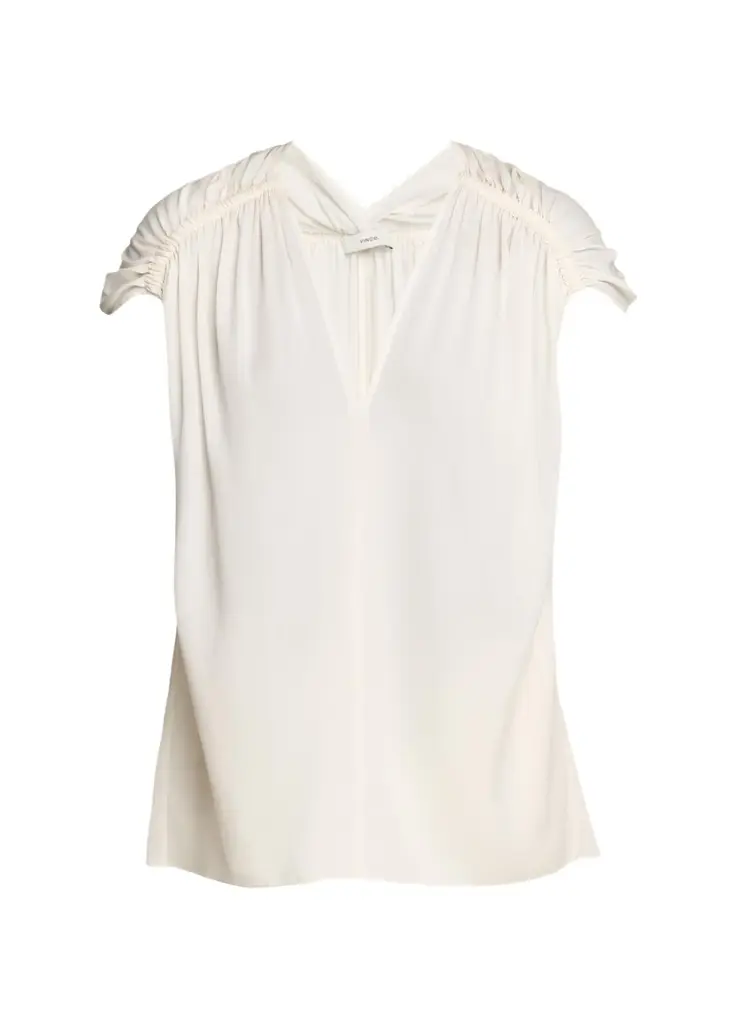 Gathered Cap-Sleeve Silk-Blend Blouse Gathered Cap-Sleeve Silk-Blend Blouse
