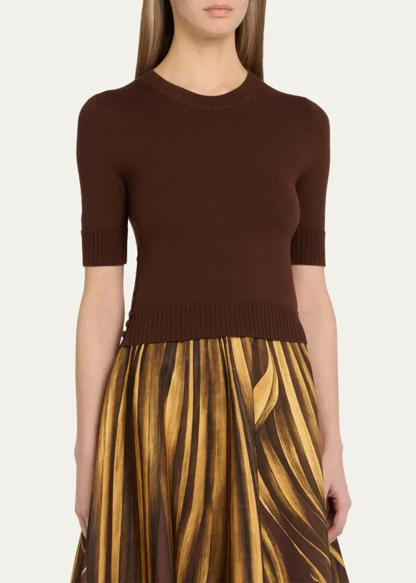 Oscar de la Renta Short-Sleeve Button-Side Crewneck Sweater | Thumbnail 8 Oscar de la Renta Short-Sleeve Button-Side Crewneck Sweater | Thumbnail 8