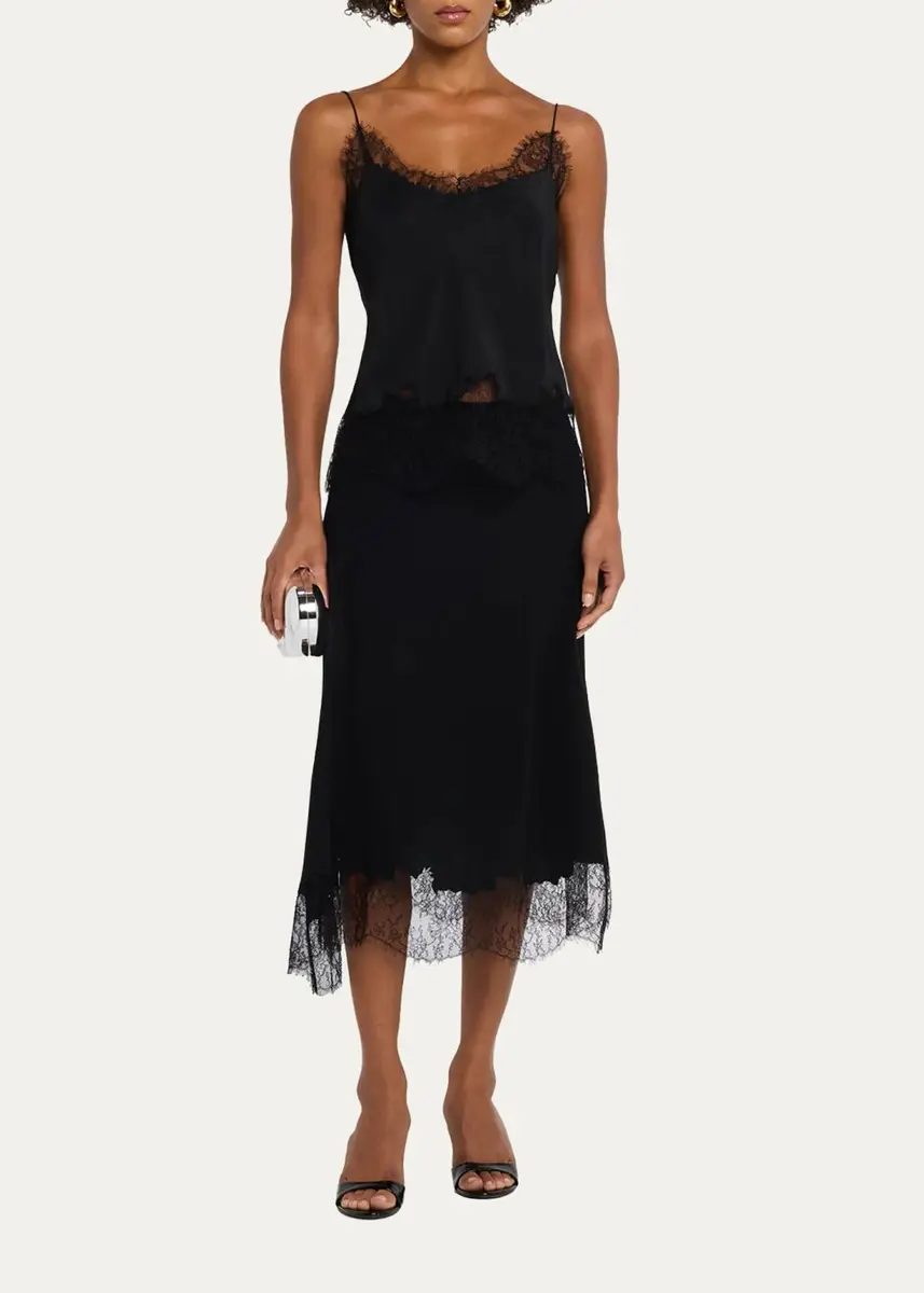 Lafayette 148 New York Lace-Trim Finesse Crepe Midi Skirt | Thumbnail 2