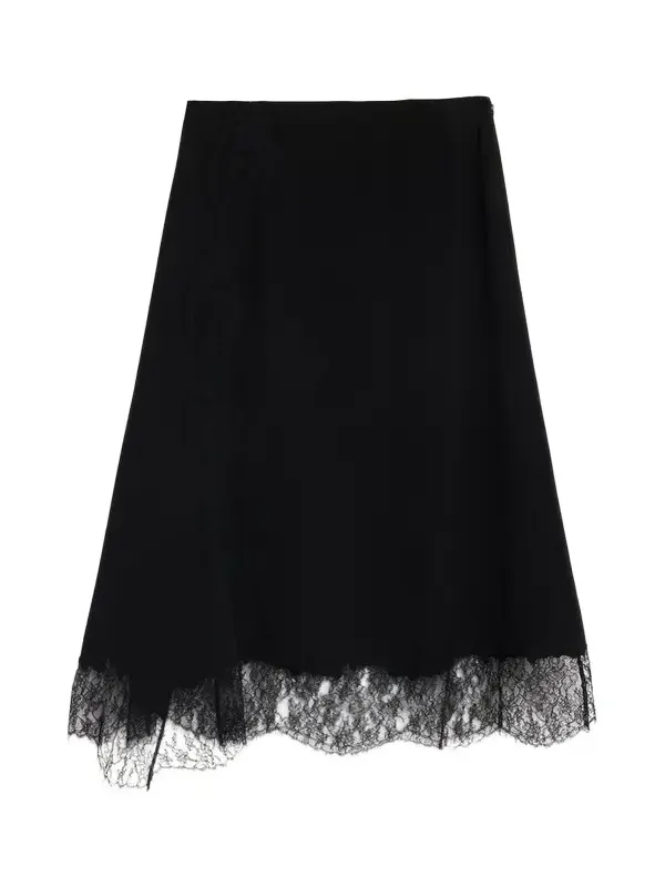 Lace-Trim Finesse Crepe Midi Skirt