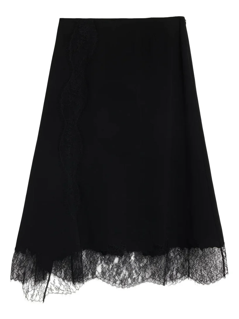 Lace-Trim Finesse Crepe Midi Skirt Lace-Trim Finesse Crepe Midi Skirt