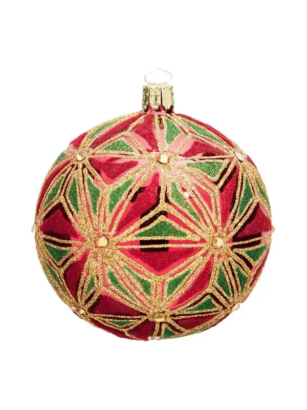 Bergdorf Goodman Red & Green Art Deco Ball Christmas Ornament