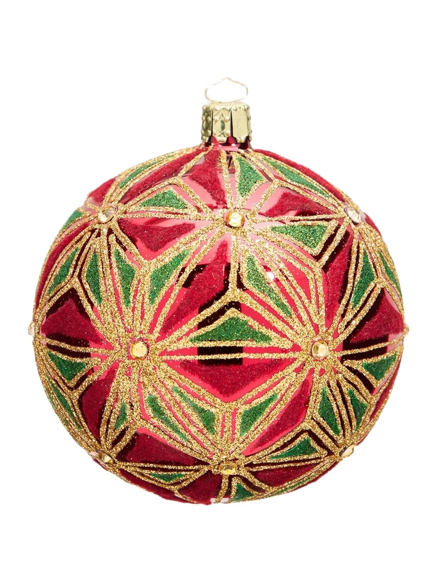 Bergdorf Goodman Red & Green Art Deco Ball Christmas Ornament