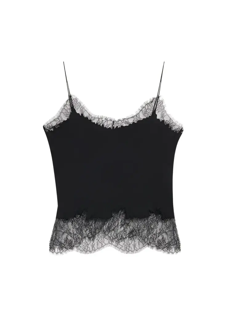 Cropped Lace-Trim Silk Cami