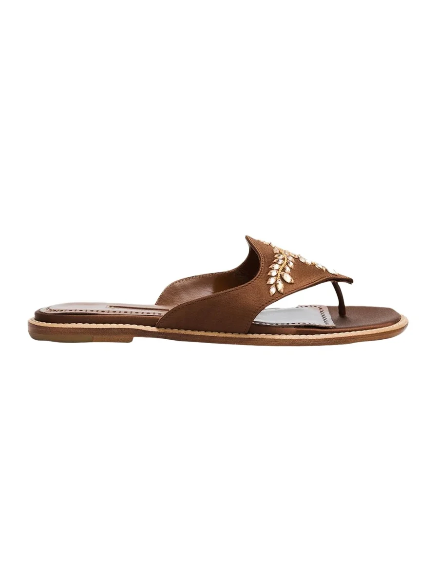 Manolo Blahnik Jewel-Embellished Suede Thong Flat Sandals