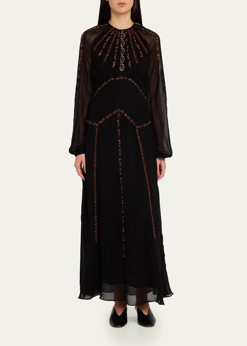 Veronica Beard Sylvette Embroidered Blouson-Sleeve Maxi Dress | Thumbnail 2 Veronica Beard Sylvette Embroidered Blouson-Sleeve Maxi Dress | Thumbnail 2