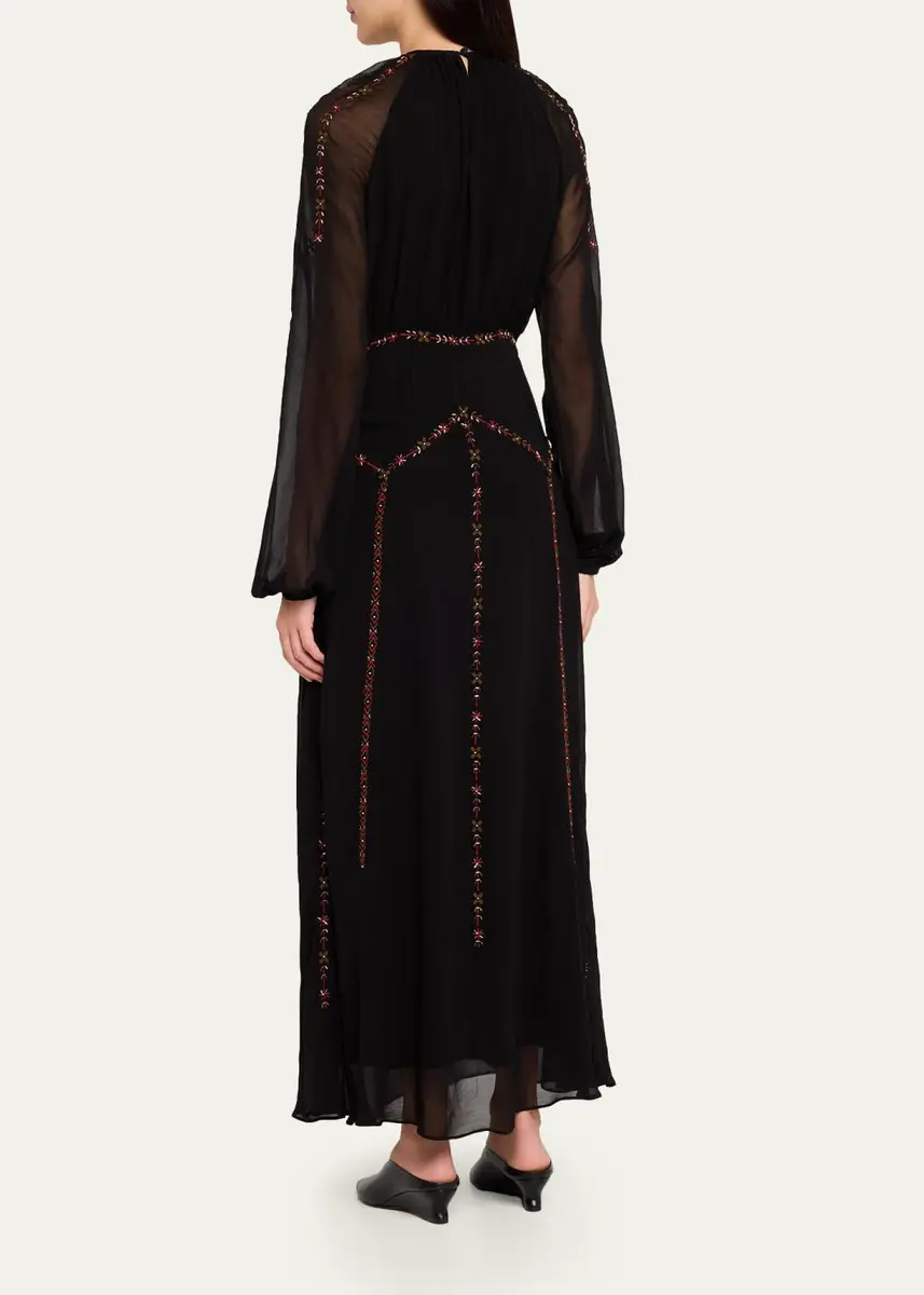 Veronica Beard Sylvette Embroidered Blouson-Sleeve Maxi Dress | Thumbnail 3 Veronica Beard Sylvette Embroidered Blouson-Sleeve Maxi Dress | Thumbnail 3