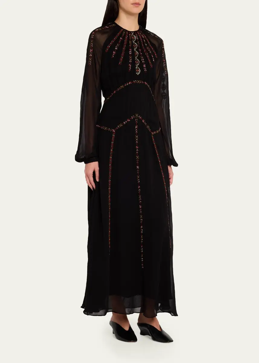 Veronica Beard Sylvette Embroidered Blouson-Sleeve Maxi Dress | Thumbnail 4 Veronica Beard Sylvette Embroidered Blouson-Sleeve Maxi Dress | Thumbnail 4