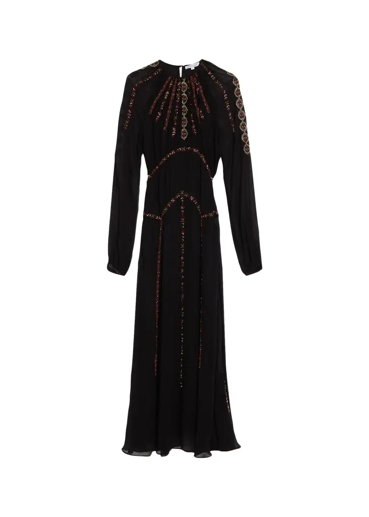 Veronica Beard Sylvette Embroidered Blouson-Sleeve Maxi Dress