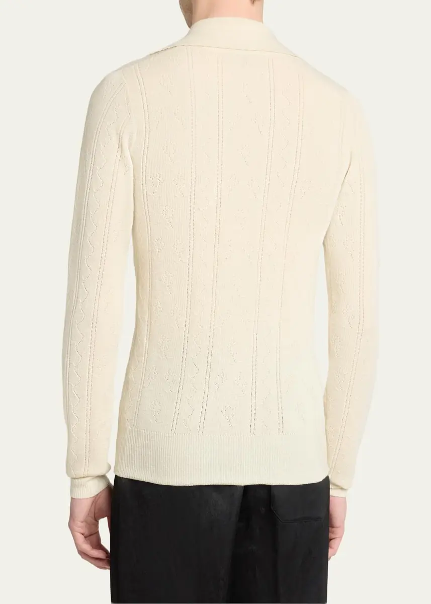 Dries Van Noten Men's Fine Wool and Cotton Pointelle Polo Sweater | Thumbnail 3