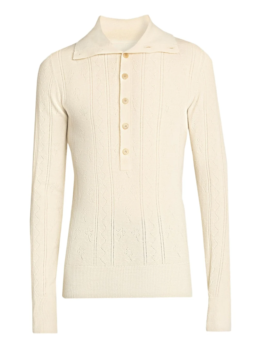 Men's Fine Wool and Cotton Pointelle Polo Sweater Men's Fine Wool and Cotton Pointelle Polo Sweater
