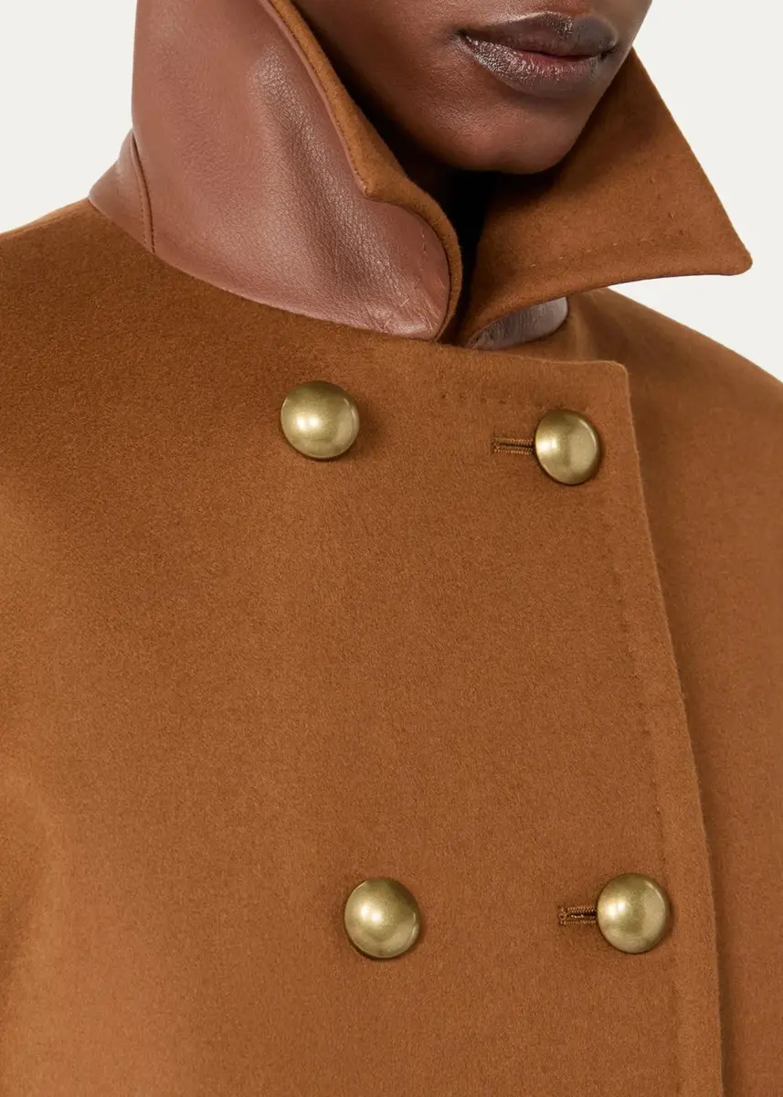 Max Mara Double-Breasted Wool Broadcloth Leather-Trim Coat | Thumbnail 4 Max Mara Double-Breasted Wool Broadcloth Leather-Trim Coat | Thumbnail 4
