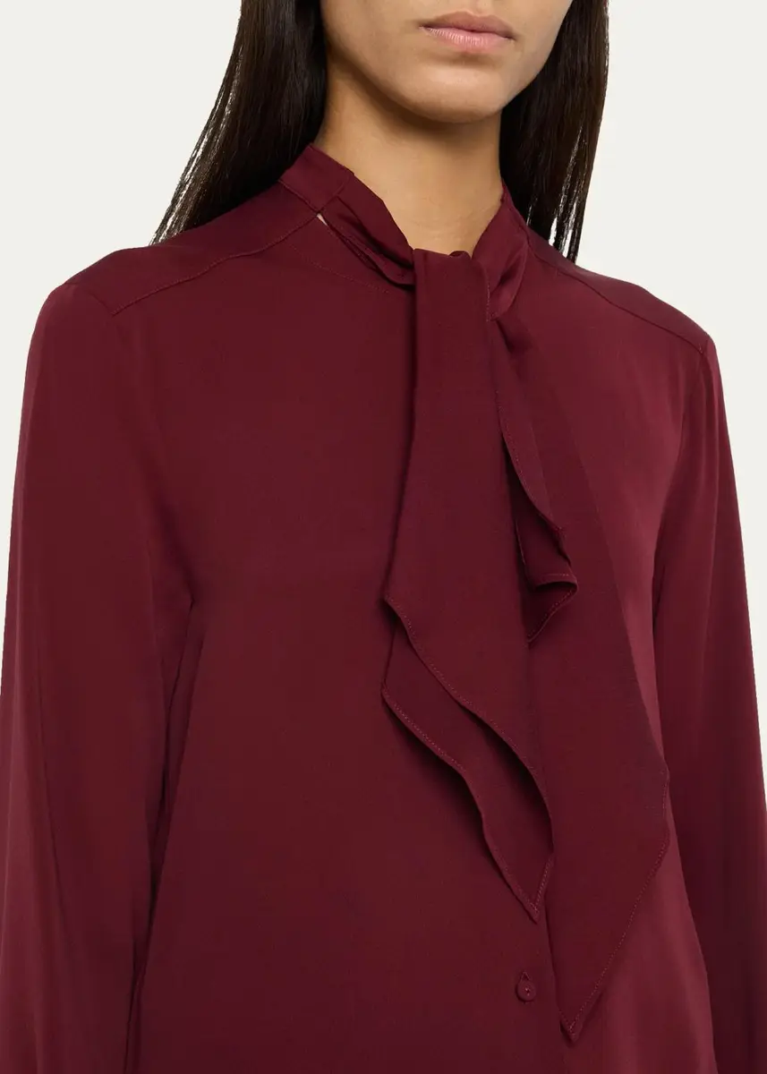 Max Mara Silk Charmeuse Scarf-Neck Button-Down Blouse | Thumbnail 5 Max Mara Silk Charmeuse Scarf-Neck Button-Down Blouse | Thumbnail 5