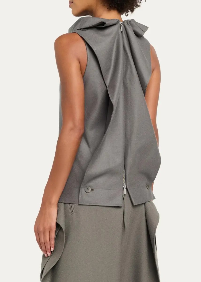 Issey Miyake Wool Draped Cowl-Neck Sleeveless Top | Thumbnail 3