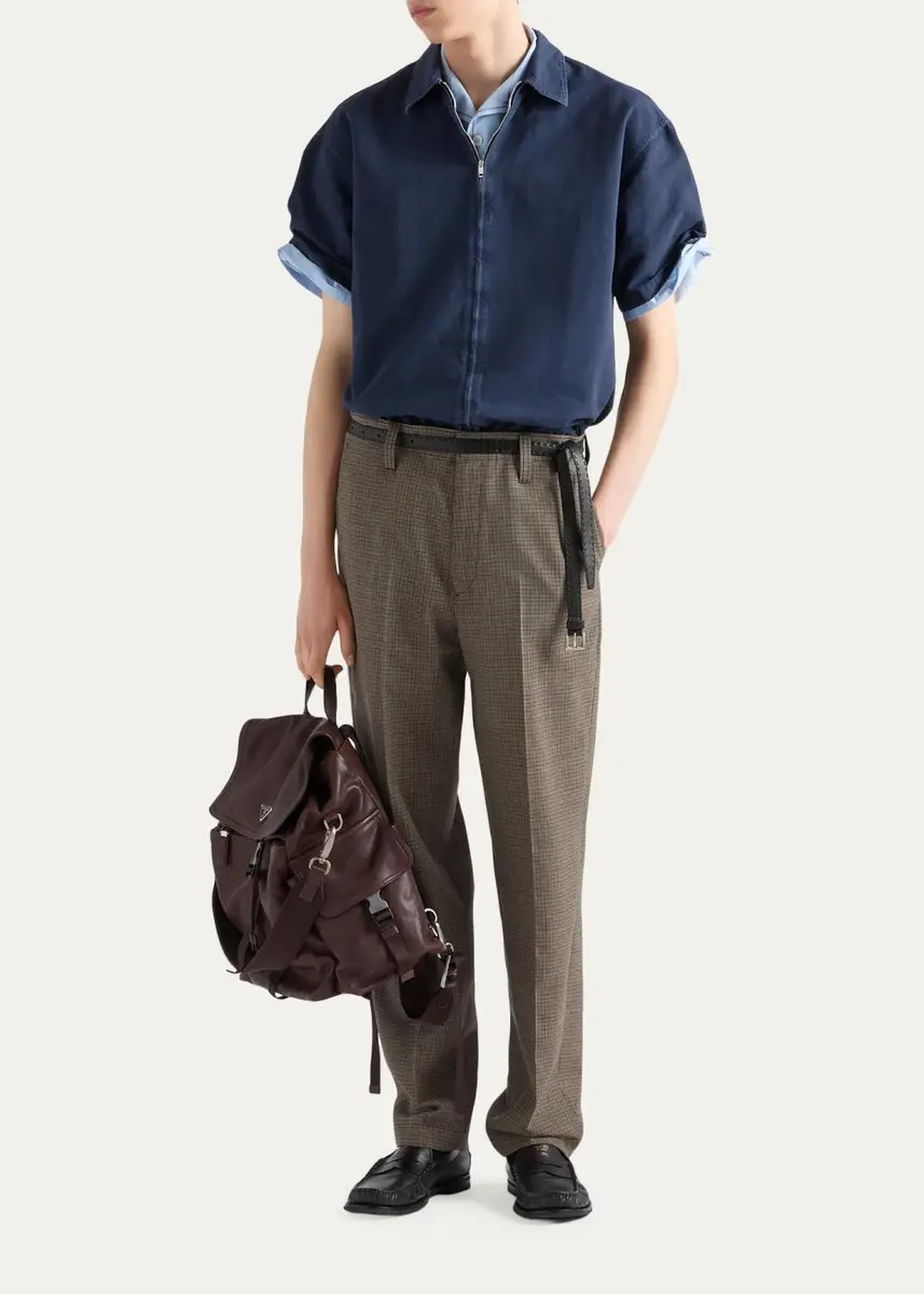 Prada Men's Short-Sleeved Cotton Zip Shirt | Thumbnail 2 Prada Men's Short-Sleeved Cotton Zip Shirt | Thumbnail 2