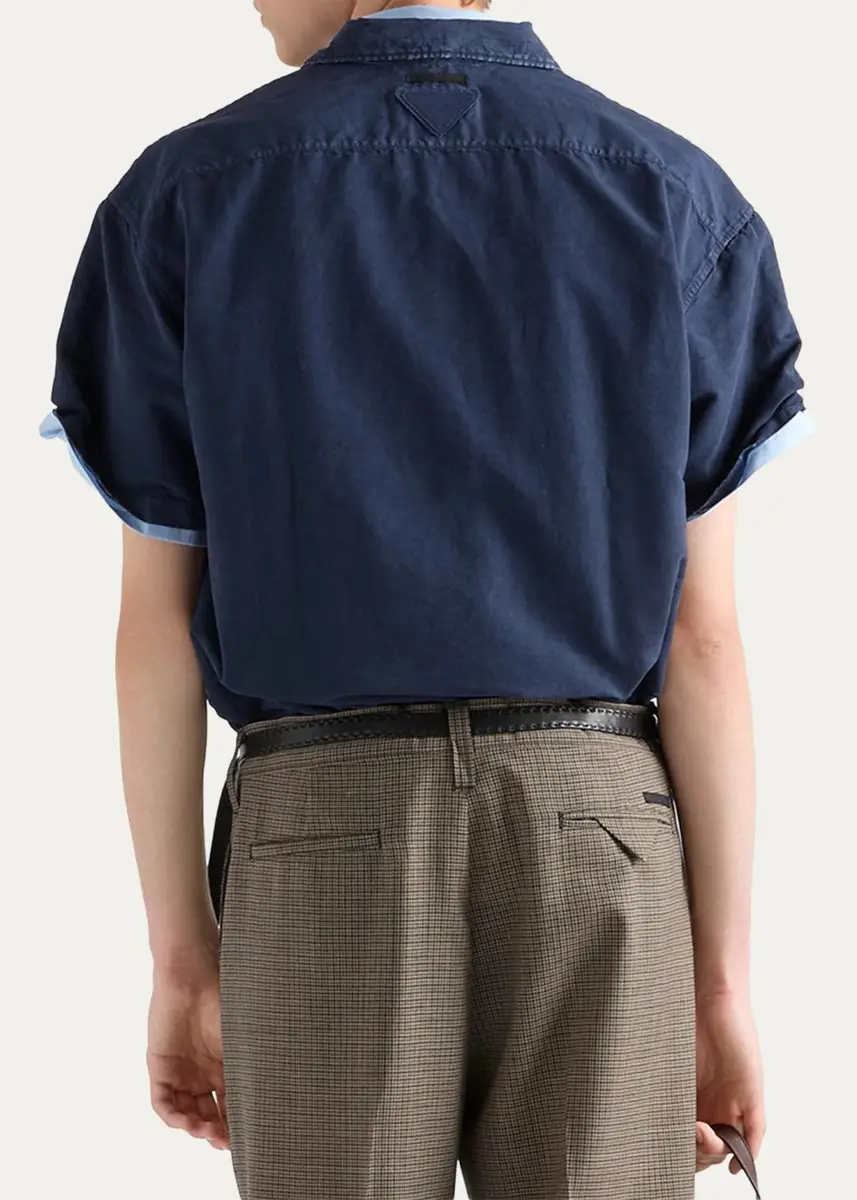 Prada Men's Short-Sleeved Cotton Zip Shirt | Thumbnail 3 Prada Men's Short-Sleeved Cotton Zip Shirt | Thumbnail 3