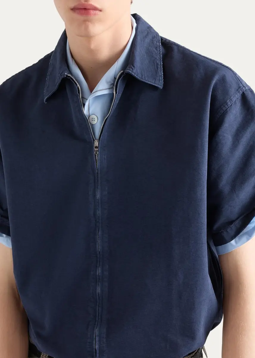 Prada Men's Short-Sleeved Cotton Zip Shirt | Thumbnail 4 Prada Men's Short-Sleeved Cotton Zip Shirt | Thumbnail 4