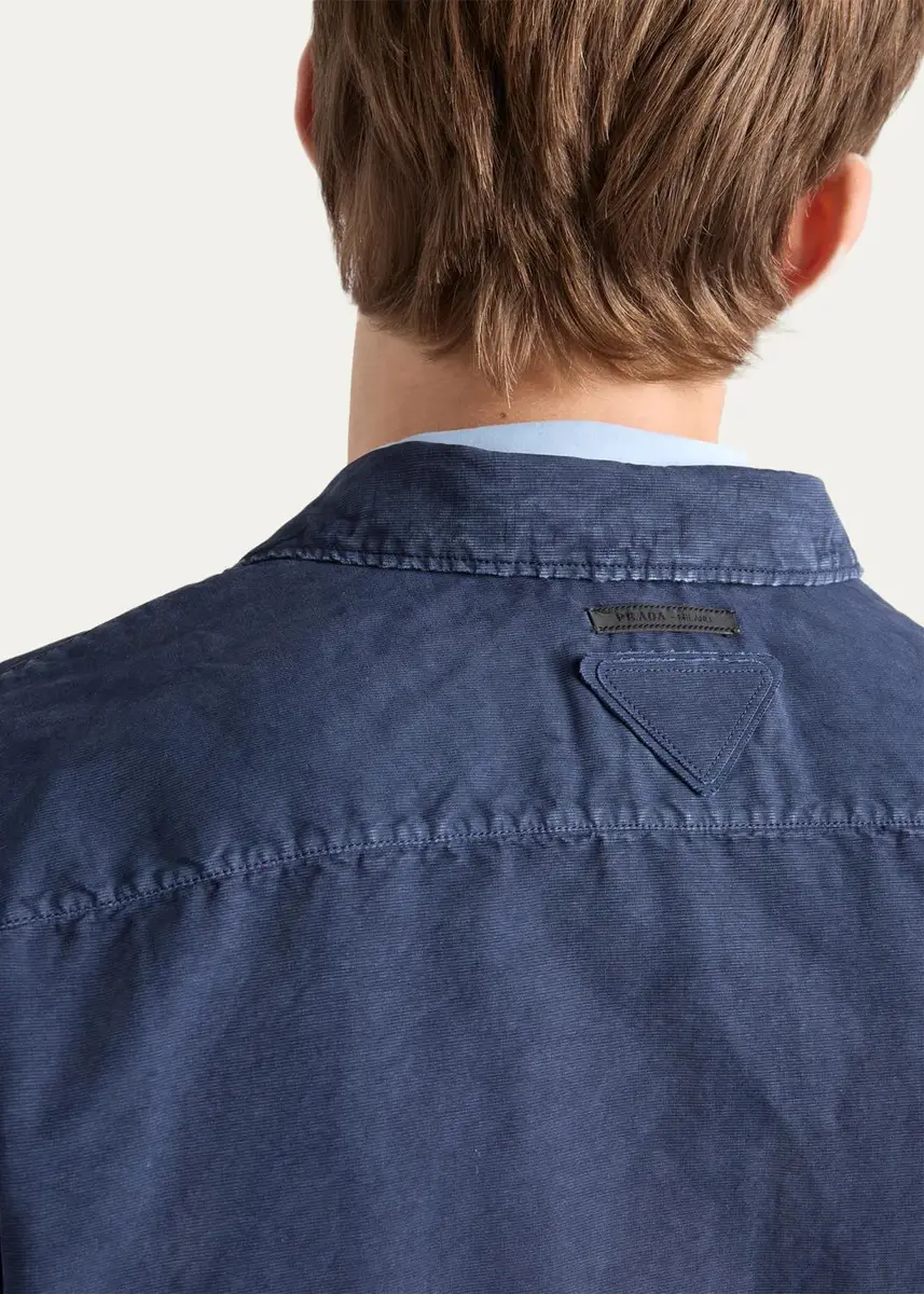 Prada Men's Short-Sleeved Cotton Zip Shirt | Thumbnail 5 Prada Men's Short-Sleeved Cotton Zip Shirt | Thumbnail 5
