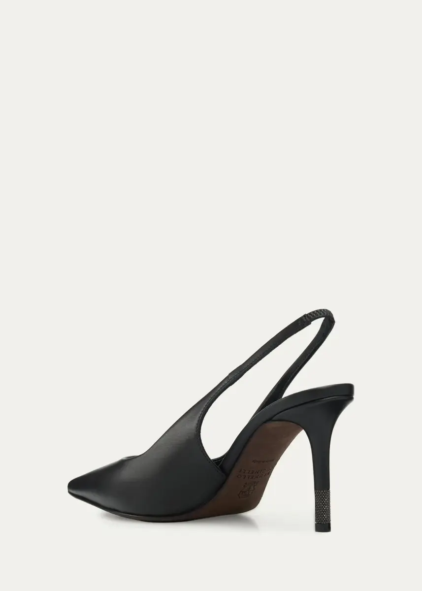 Brunello Cucinelli 100mm Leather Slingback Pumps | Thumbnail 2 Brunello Cucinelli 100mm Leather Slingback Pumps | Thumbnail 2