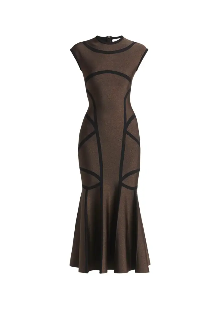 Alexander McQueen Geometric Trumpet Midi Dress