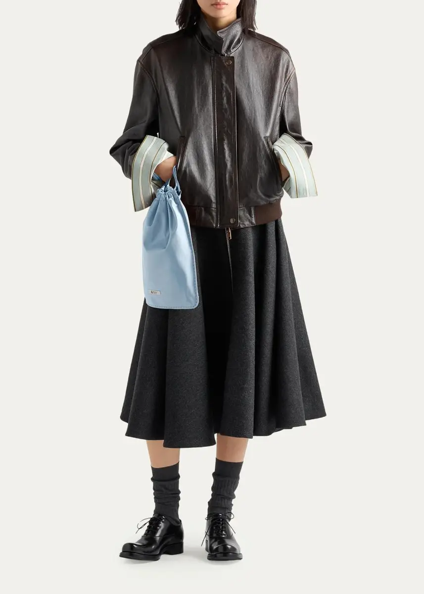 Prada Leather Bomber Jacket | Thumbnail 2 Prada Leather Bomber Jacket | Thumbnail 2