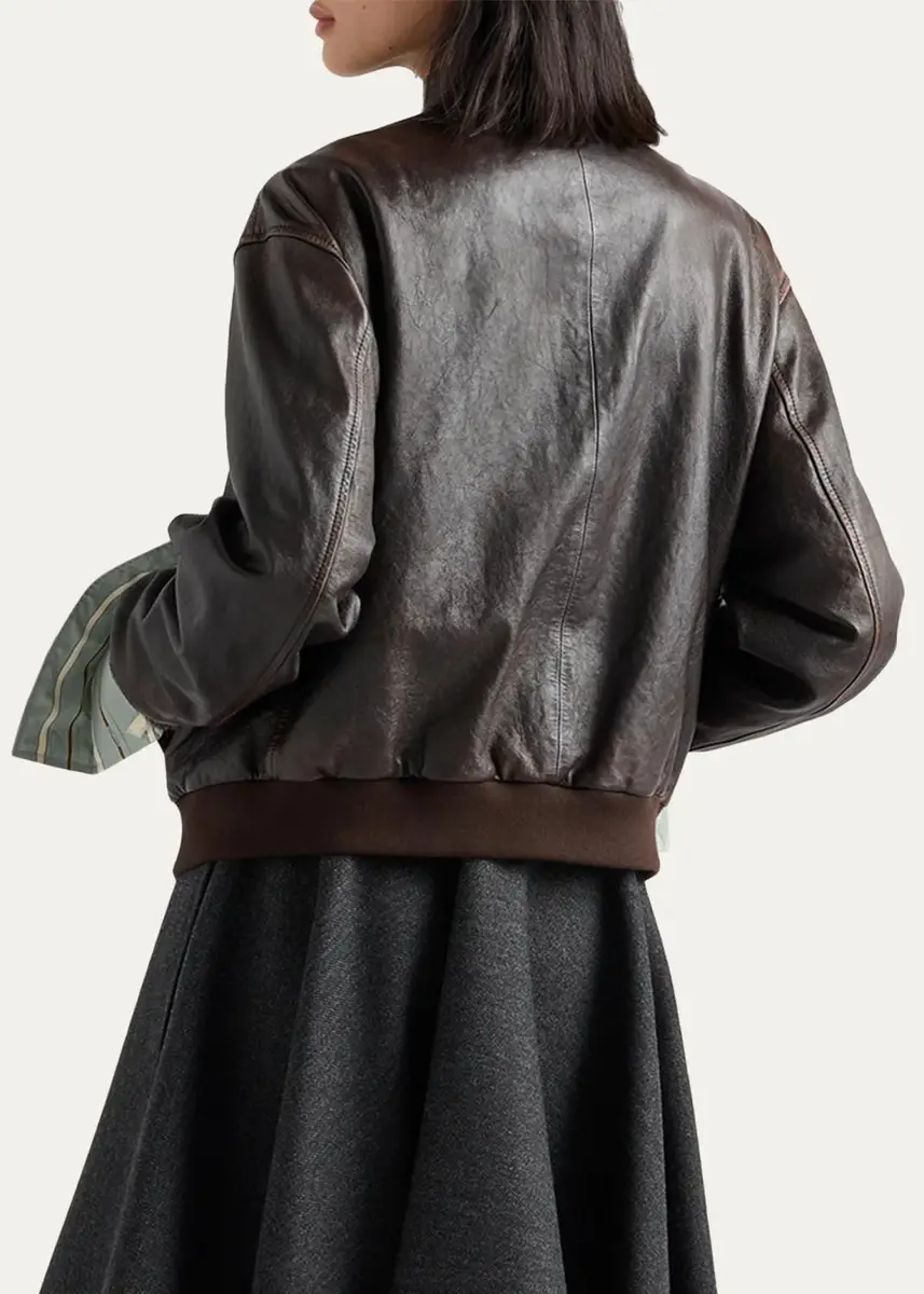 Prada Leather Bomber Jacket | Thumbnail 3 Prada Leather Bomber Jacket | Thumbnail 3