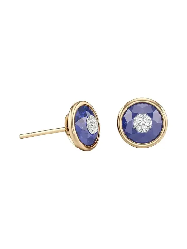 Bhansali 18K Yellow Gold 7mm Diamond and Blue Sapphire Stud Earrings