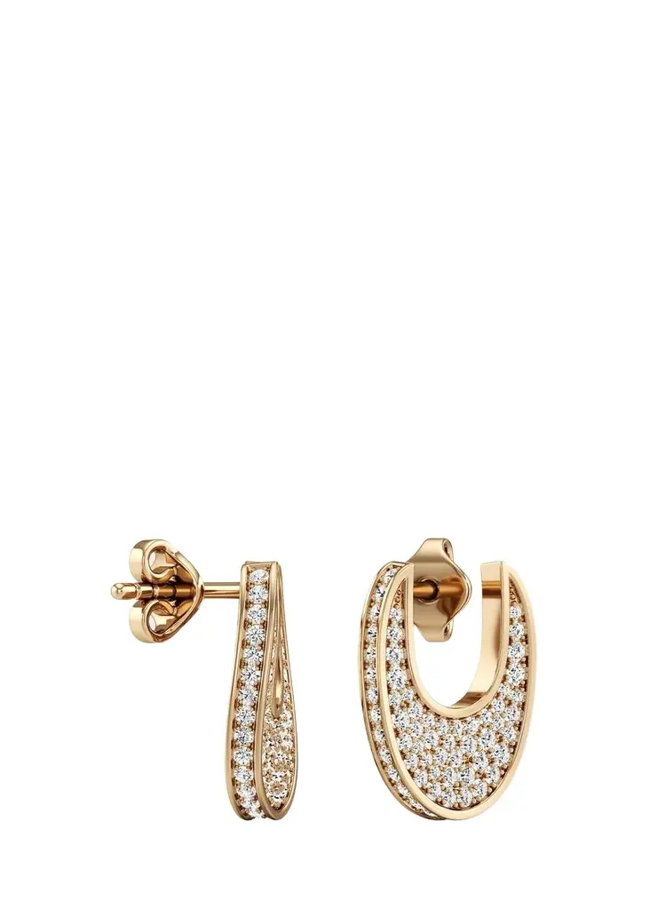 18K Yellow Gold Diamond U-Hoop Earrings
