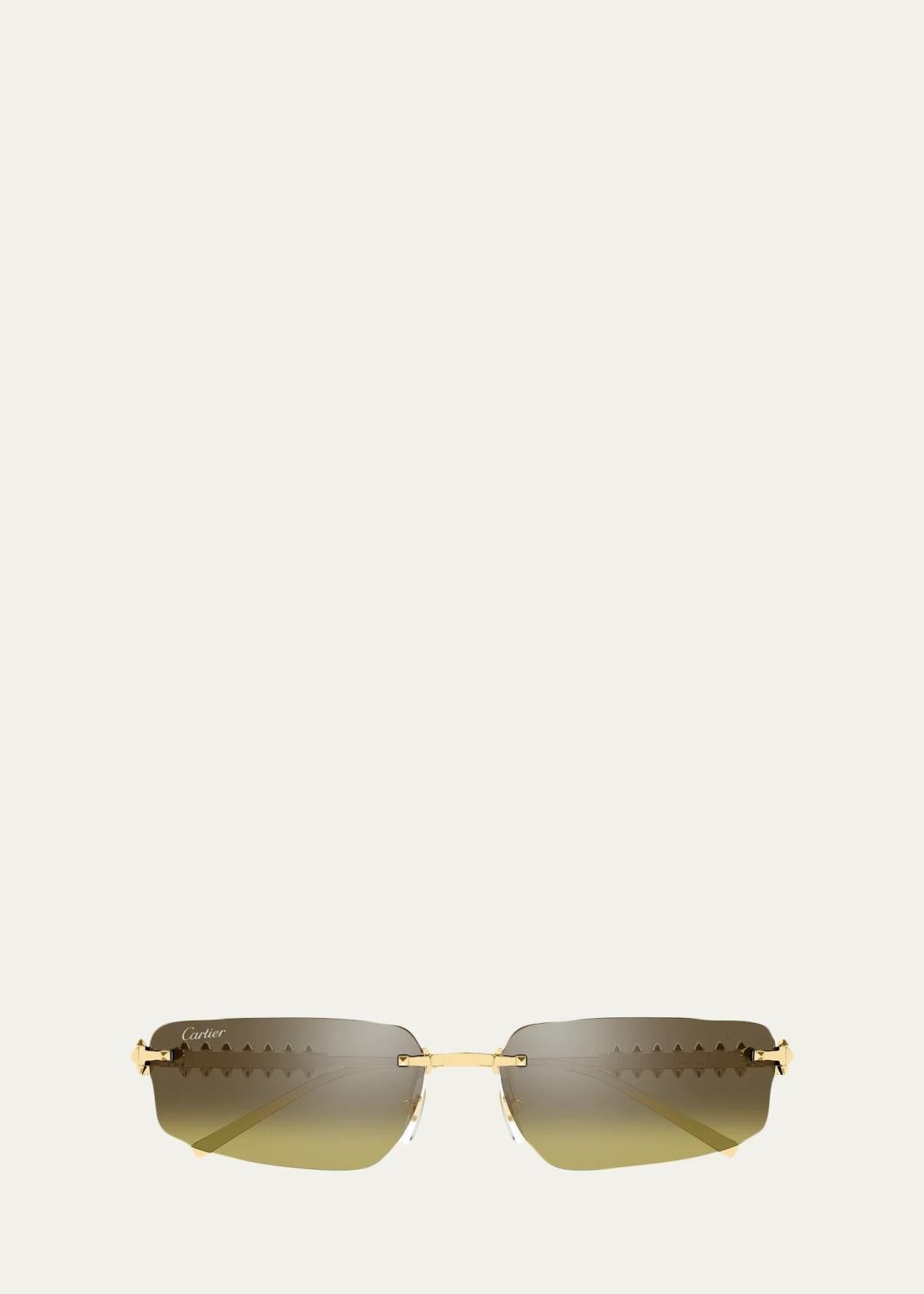 Cartier Men's Studded Metal and Nylon Rectangle Sunglasses