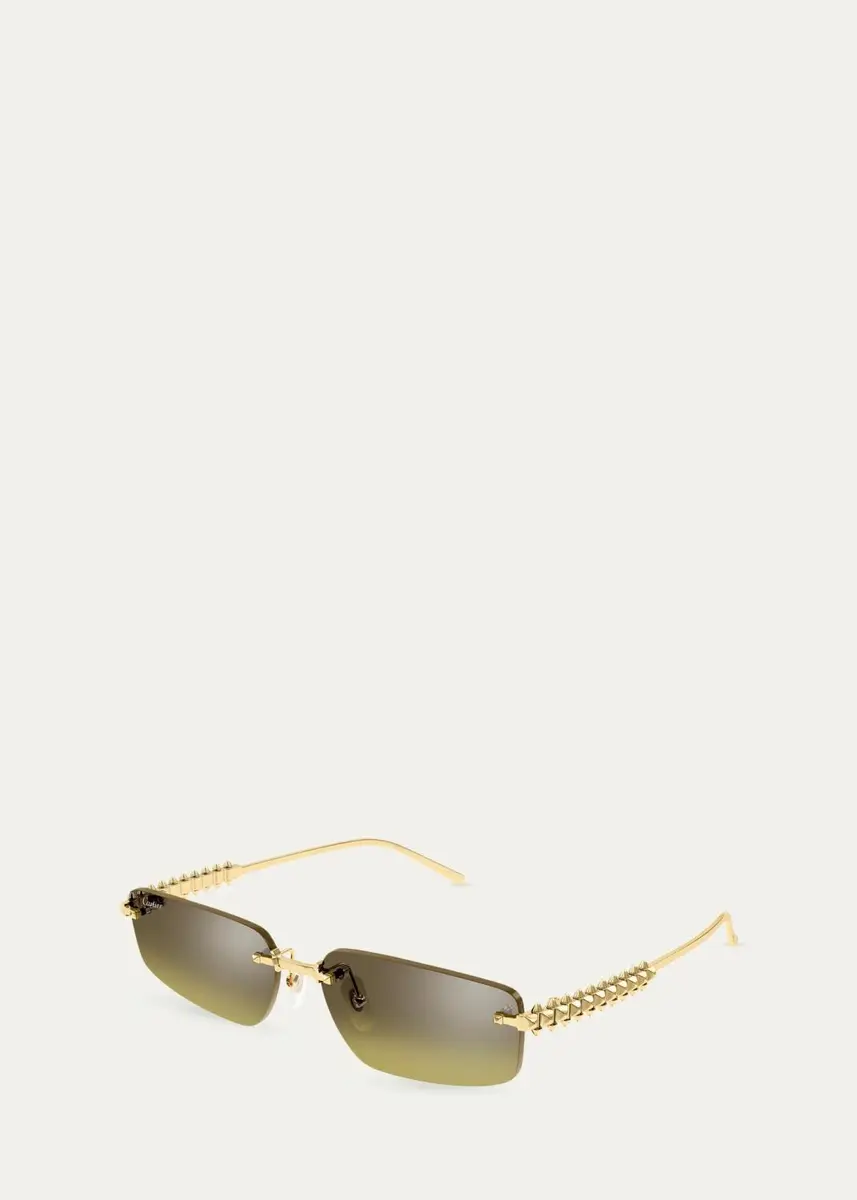 Cartier Men's Studded Metal and Nylon Rectangle Sunglasses | Thumbnail 2 Cartier Men's Studded Metal and Nylon Rectangle Sunglasses | Thumbnail 2