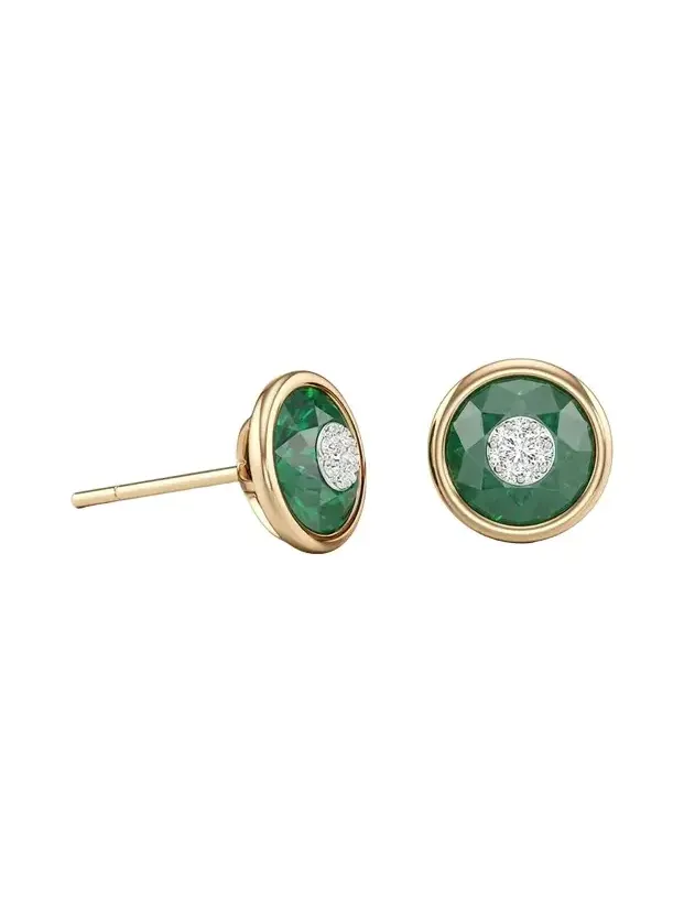 Bhansali 18K Yellow Gold 7mm Diamond and Emerald Stud Earrings