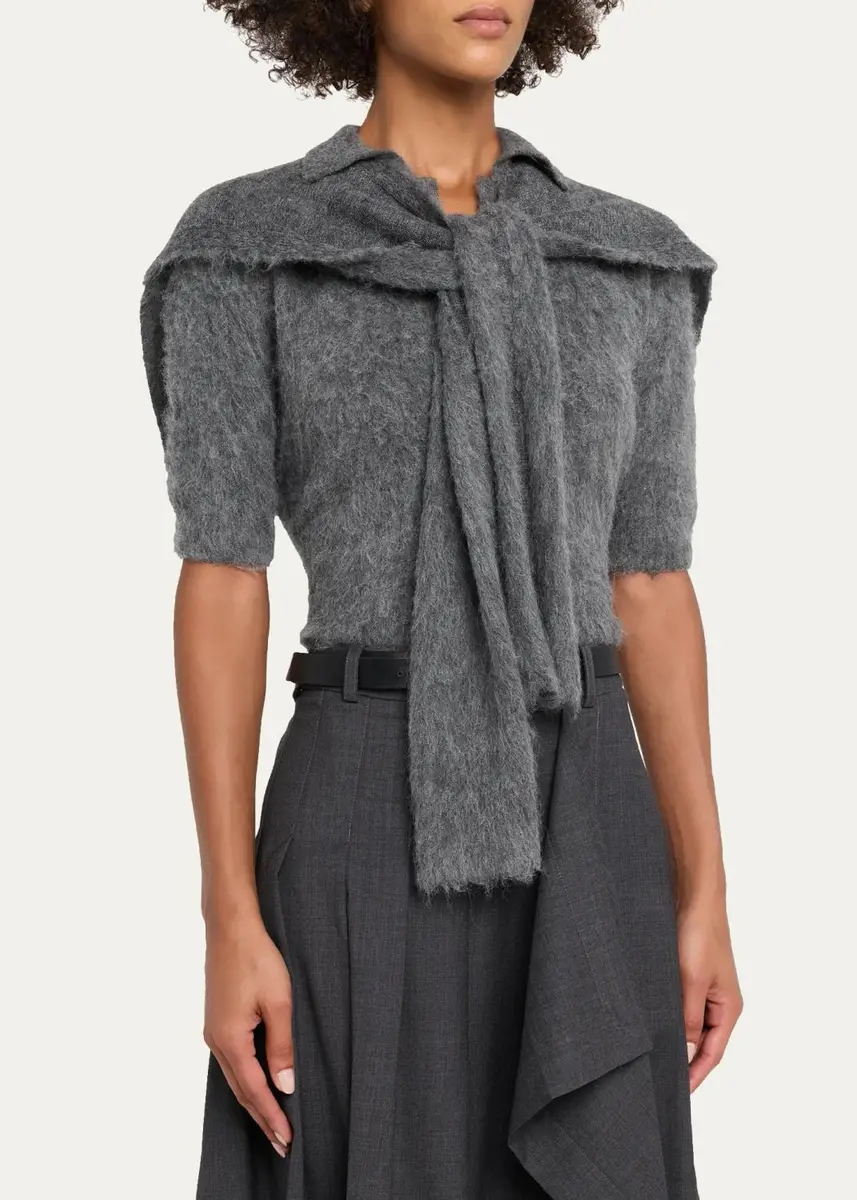 Monse Cropped Polo Knit Sweater with Scarf | Thumbnail 4 Monse Cropped Polo Knit Sweater with Scarf | Thumbnail 4