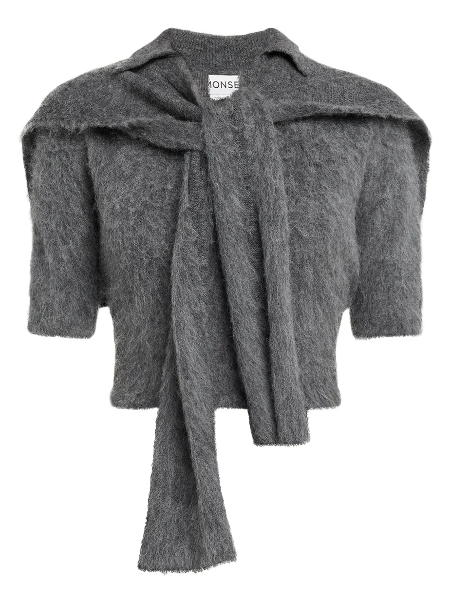 Cropped Polo Knit Sweater with Scarf Cropped Polo Knit Sweater with Scarf