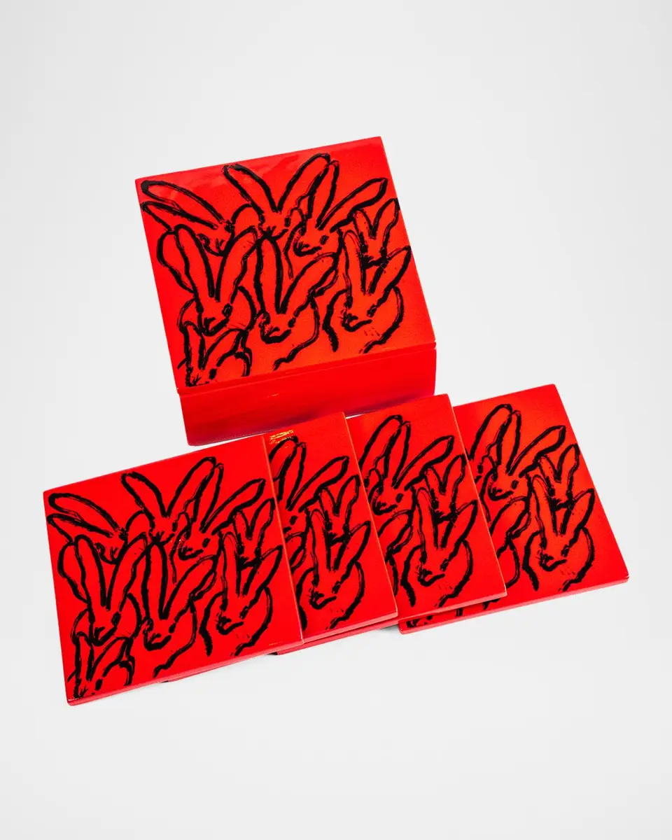 Hunt Slonem Red Rover Lacquered 5-Piece Coaster Box Set | Thumbnail 2