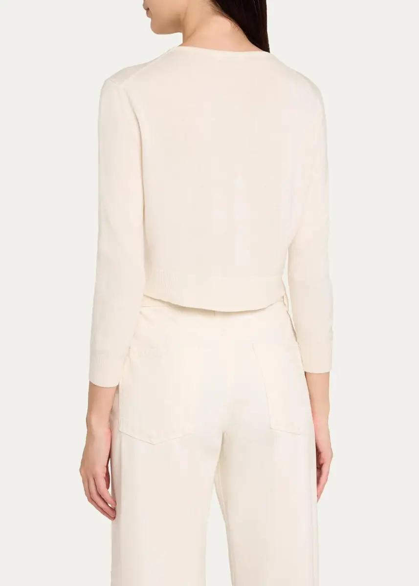 Oscar de la Renta Watercolor Iris Embroidered Crop Crewneck Cardigan | Thumbnail 3