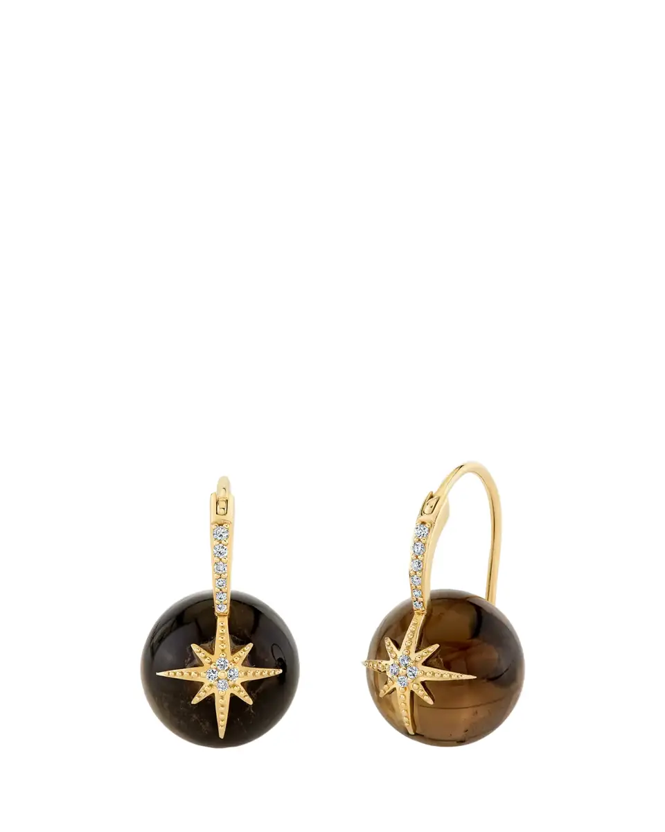 Sydney Evan 14K Yellow Gold Smoky Quartz Cocktail Earrings with Diamond Starburst | Thumbnail 2 Sydney Evan 14K Yellow Gold Smoky Quartz Cocktail Earrings with Diamond Starburst | Thumbnail 2