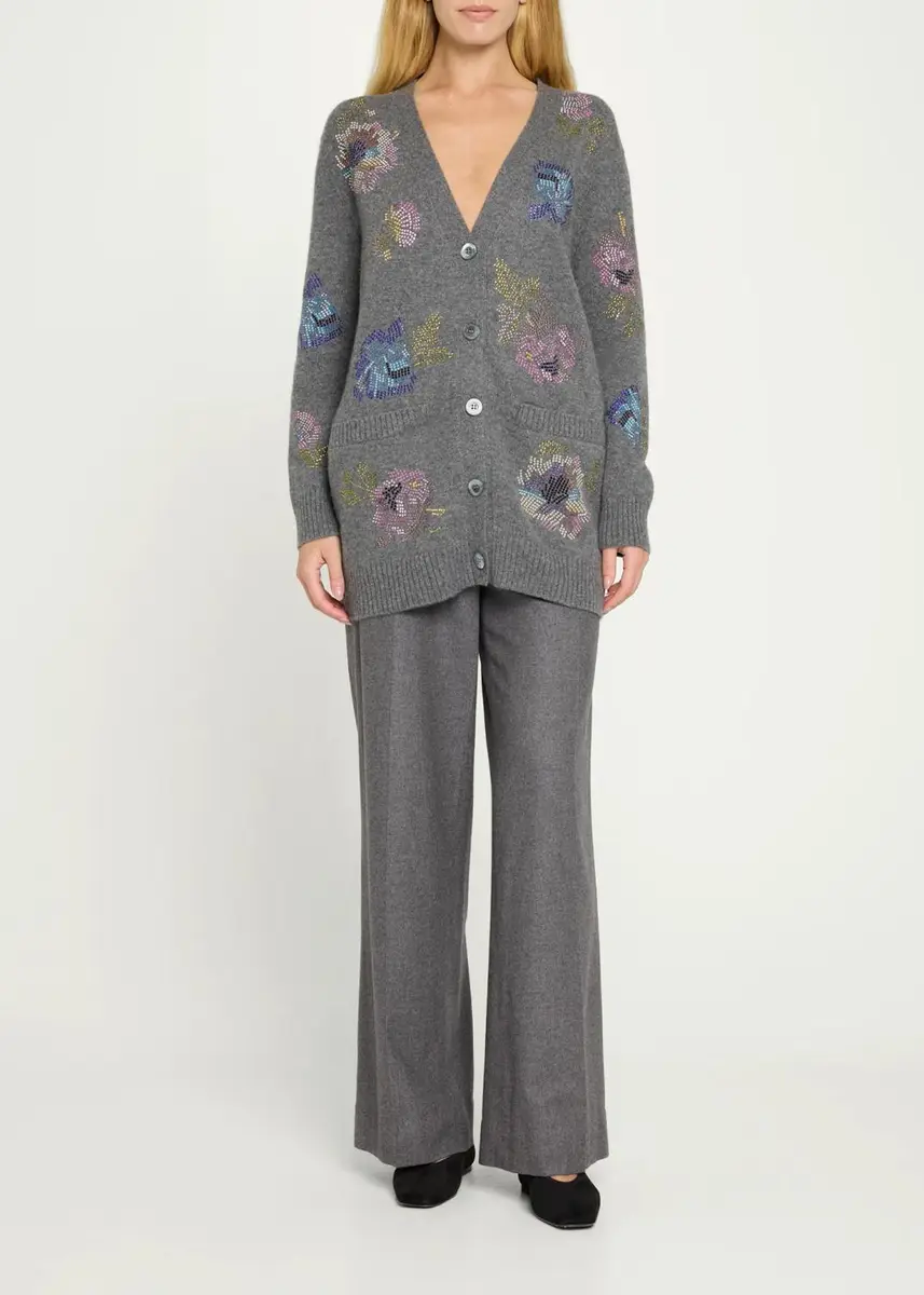 Libertine Mosaic Floral Embellished Cashmere V-Neck Cardigan | Thumbnail 2 Libertine Mosaic Floral Embellished Cashmere V-Neck Cardigan | Thumbnail 2