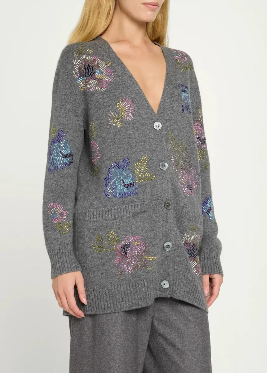 Libertine Mosaic Floral Embellished Cashmere V-Neck Cardigan | Thumbnail 4 Libertine Mosaic Floral Embellished Cashmere V-Neck Cardigan | Thumbnail 4